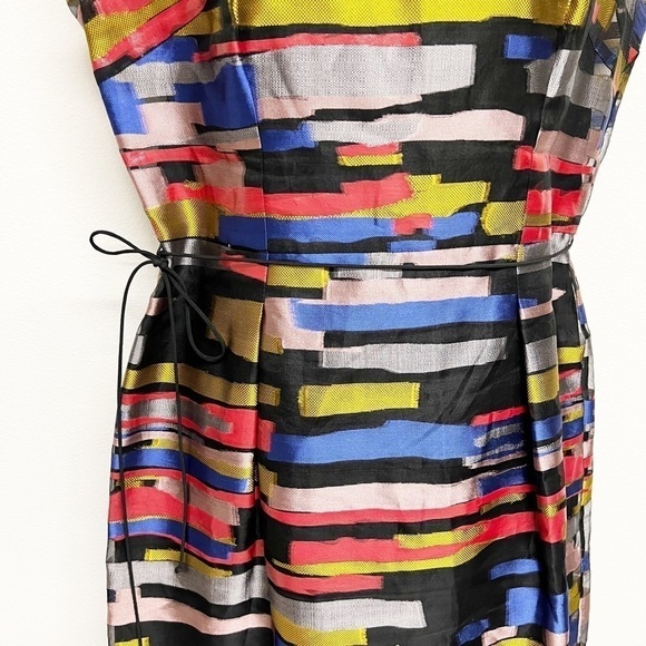 Escada Womens Silk Blend Sheer Multicolor Abstract A Line Belted Dress Size 38 - Picture 3 of 10
